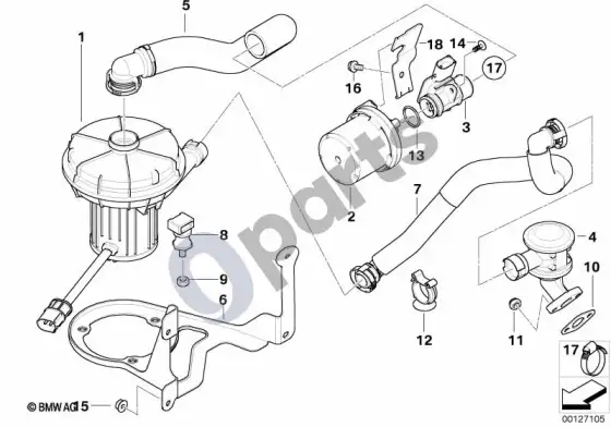 BMW 5 E60 E61 išmetamųjų dujų valymo oro siurblys (N46N) – schema