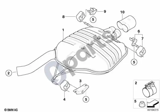 BMW 5 E60 E61 išmetimo sistema, galinė (N46N) – schema