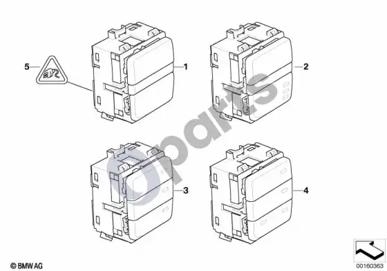 BMW 5 E60 E61 jungiklių blokas, centrinė konsolė, dešinys – schema