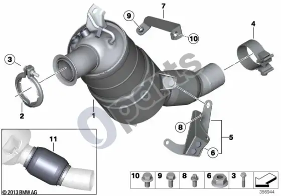 BMW 5 E60 E61 katalizatorius/dyzelinio variklio kietųjų dalelių filtras (N47) – schema