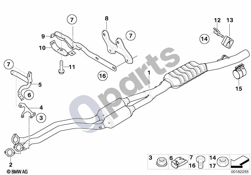 BMW 5 E60 E61 (2004–2010) Katalizatorius/priekinis duslintuvas (N53) schema – pozicija 08: Kronšteinas