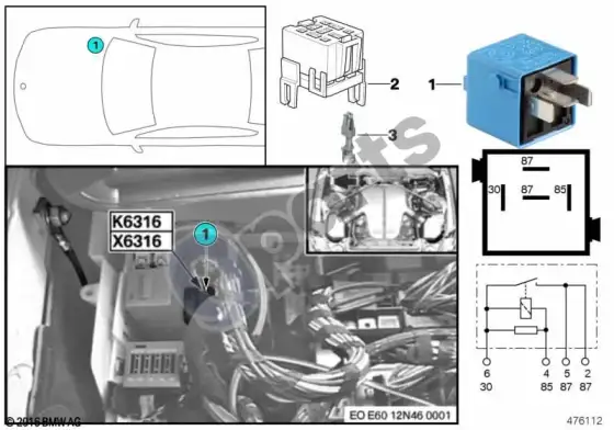 BMW 5 E60 E61 kintamų vožtuvų fazių relė K6316 – schema