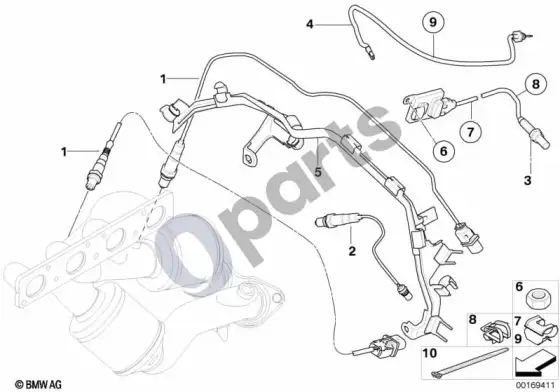 BMW 5 E60 E61 lambda zondo tvirtinimo detalės (N43) – schema