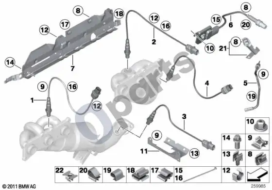 BMW 5 E60 E61 lambda zondo tvirtinimo detalės (N53) – schema