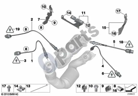 BMW 5 E60 E61 lambda zondo tvirtinimo detalės (N54) – schema