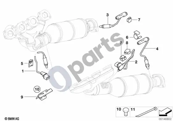 BMW 5 E60 E61 lambda zondo tvirtinimo detalės (N62N, E60, E61) – schema