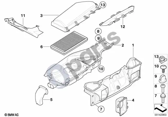 BMW 5 E60 E61 mikrofiltras / korpuso dalys – schema