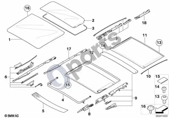 BMW 5 E60 E61 panoraminis liukas, mechanizmas – schema