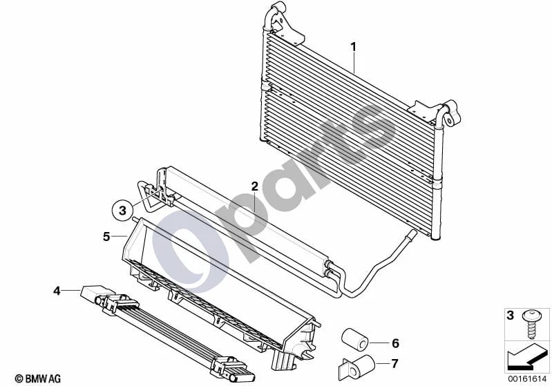 BMW 5 E60 E61 (2004–2010) Papildomas radiatorius (N54) schema – pozicija 02: Vairo stiprintuvo aušintuvas