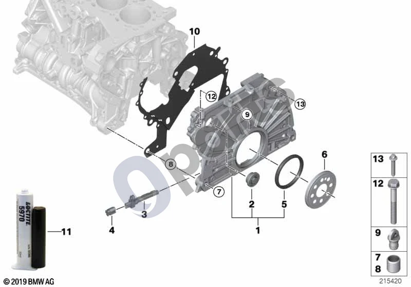BMW 5 E60 E61 (2004–2010) Paskirstymo mechanizmo korpusas (N47) schema – Plieninis tarpiklis