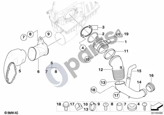 BMW 5 E60 E61 plėvelinis oro masės matuoklis/švaraus oro vamzdis (M57N) – schema