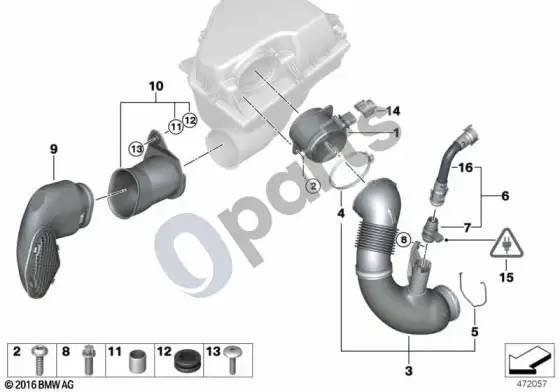 BMW 5 E60 E61 plėvelinis oro masės matuoklis/švaraus oro vamzdis (N47) – schema