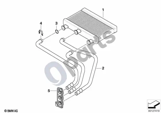 BMW 5 E60 E61 šildytuvo radiatorius, automatinis oro kondicionavimas (M57N2) – schema
