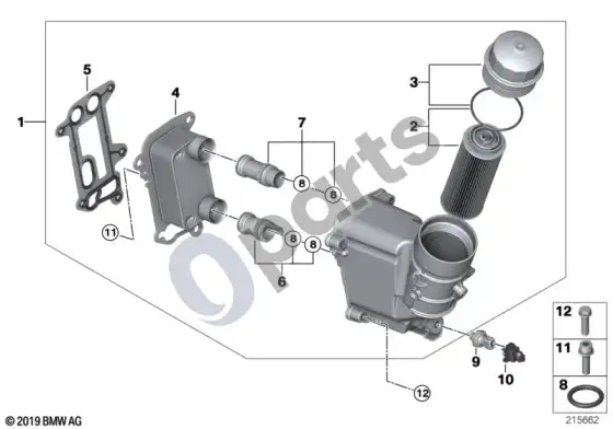 BMW 5 E60 E61 tepimo sistema – alyvos filtras, šilumokaitis (N47) – schema