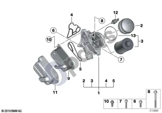 BMW 5 E60 E61 tepimo sistema – alyvos filtras, šilumokaitis (N52N) – schema