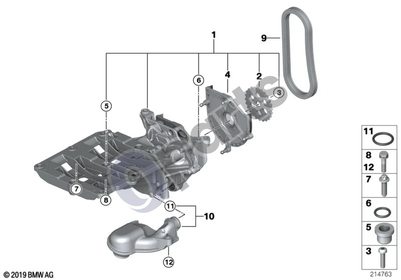 BMW 5 E60 E61 (2004–2010) Tepimo sistema / Alyvos siurblys su pavara (N47) schema – pozicija 01: Alyvos vakuuminio siurblio mazgas