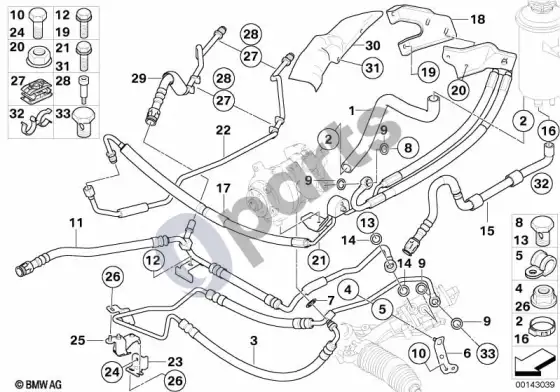 BMW 5 E60 E61 vairo stiprintuvo alyvos vamzdis / dynamic drive (M54) – schema