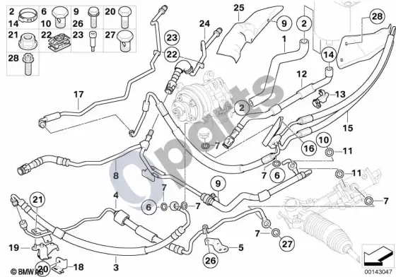 BMW 5 E60 E61 vairo stiprintuvo alyvos vamzdis / dynamic drive (N53) – schema
