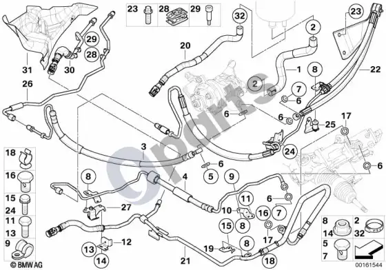 BMW 5 E60 E61 vairo stiprintuvo alyvos vamzdis / dynamic drive (N54) – schema