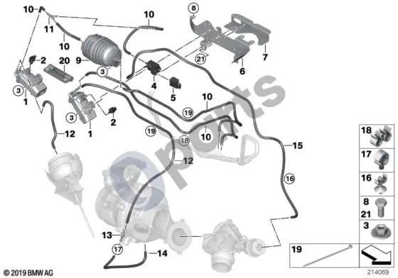 BMW 5 E60 E61 vakuuminis valdymas, išmetamųjų dujų turbokompresorius (M57N2) – schema