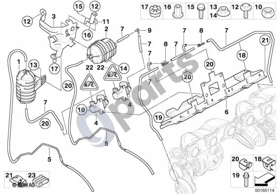 BMW 5 E60 E61 vakuuminis valdymas, išmetamųjų dujų turbokompresorius (N54) – schema