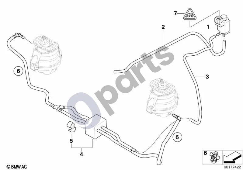 BMW 5 E60 E61 (2004–2010) Vakuuminis valdymas – variklio pagalvė (N53) schema – pozicija 04: Vakuuminis vamzdelis