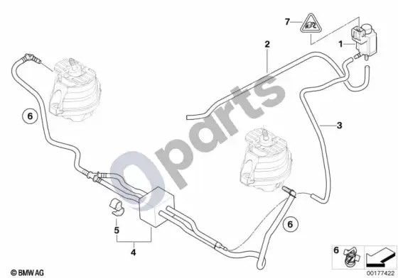 BMW 5 E60 E61 vakuuminis valdymas – variklio pagalvė (N53) – schema