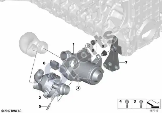BMW 5 E60 E61 vandens siurblys - termostatas (N52N) – schema