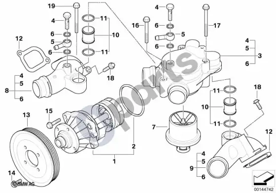 BMW 5 E60 E61 vandens siurblys - termostatas (S85) – schema