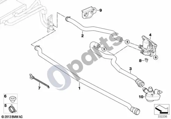 BMW 5 E60 E61 vandens vožtuvas/vandens žarna IHKA basis (M54) – schema