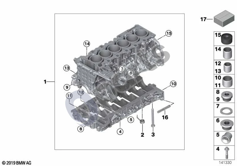BMW 5 E60 E61 (2004–2010) Variklio blokas (N54) schema – pozicija 02: Alyvos purškimo purkštukas