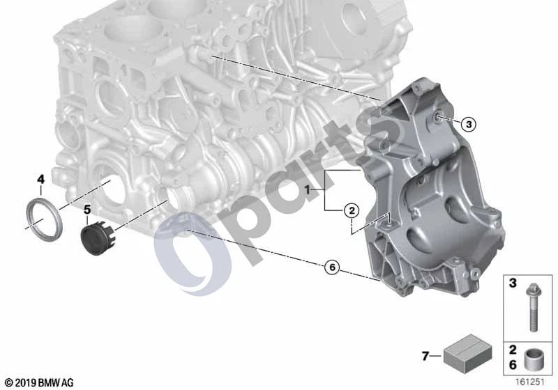 BMW 5 E60 E61 (2004–2010) Variklio bloko tvirtinimo detalės (N47) schema – pozicija 07: Variklio bloko tarpiklių komplektas be asbesto