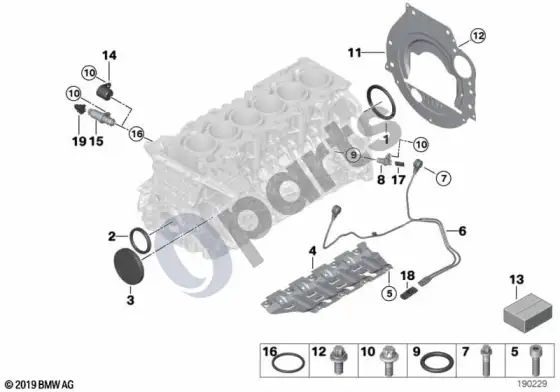 BMW 5 E60 E61 variklio bloko tvirtinimo detalės (N53) – schema
