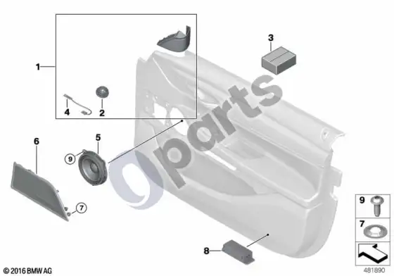 BMW 5 G30 G31 G38 high end garso sistema, durys, priekinė – schema