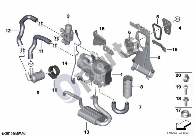 BMW 5 G30 G31 G38 (2016–) Papildomas šildymas schema – pozicija 15: Laikiklis
