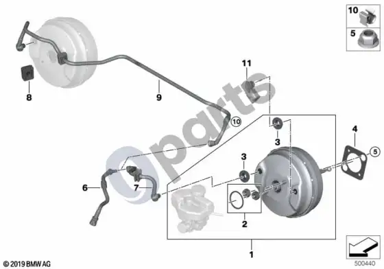 BMW 5 G30 G31 G38 stabdžių stiprintuvas – schema