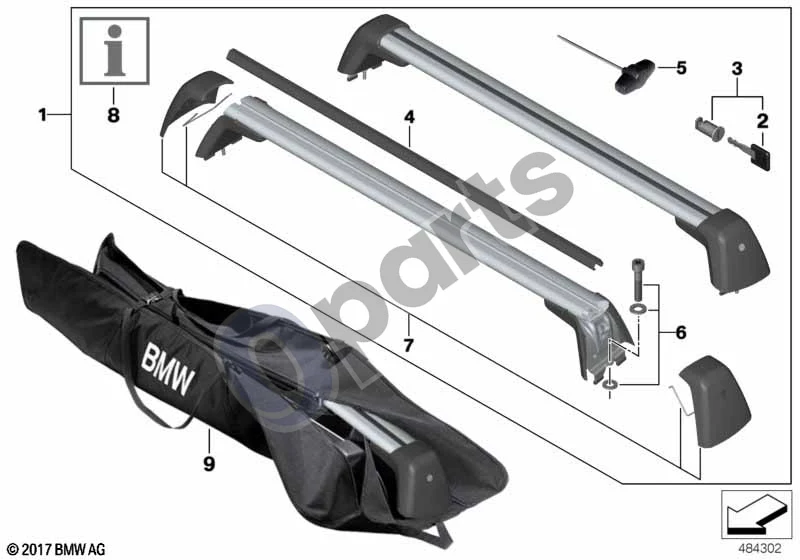 BMW 5 G30 G31 G38 (2016–) Stogo bagažinė schema – pozicija 01: Stogo bagažinė