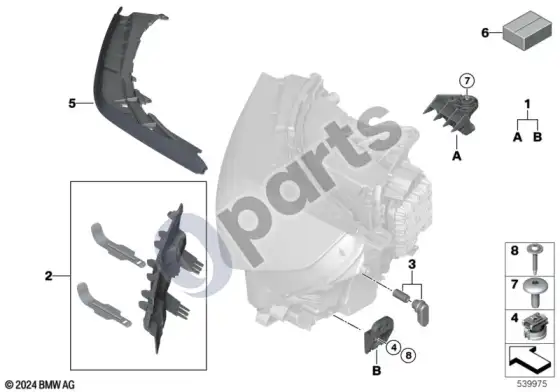 BMW 5 G60 G61 atskiros žibinto dalys – schema