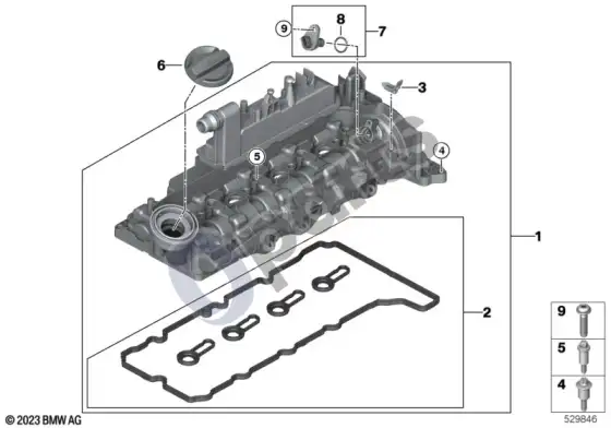 BMW 5 G60 G61 cilindrų galvutės dangtis – schema