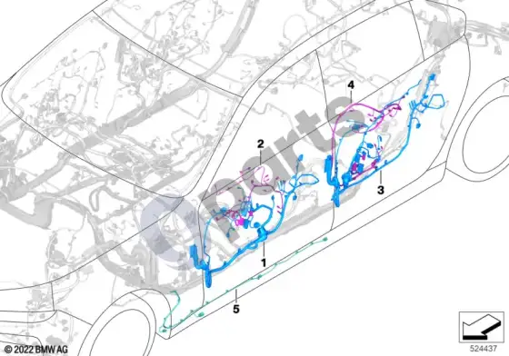 BMW 5 G60 G61 durų laidų pynė – schema