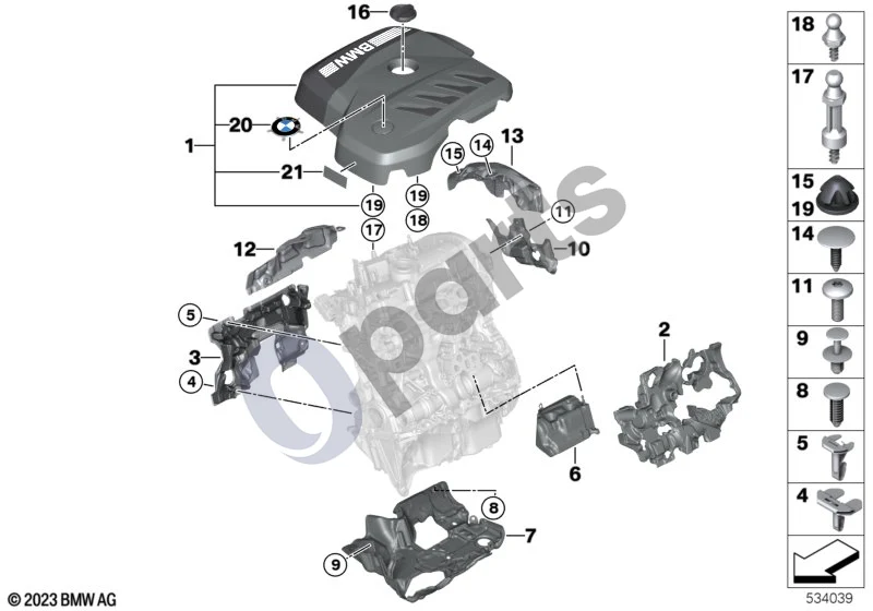 BMW 5 G60 G61 (2023–) Variklio akustika (G61 TOURING 520I) schema – pozicija 06: Starterio dangtis