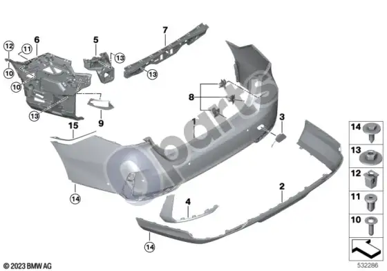 BMW 5 G60 G61 galinė apdailos plokštė – schema
