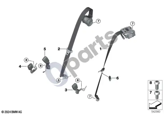 BMW 5 G60 G61 galinis saugos diržas – schema