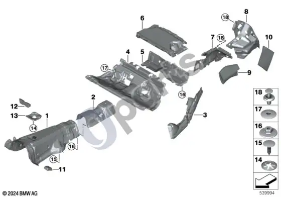 BMW 5 G60 G61 garso izoliacija, galas – schema