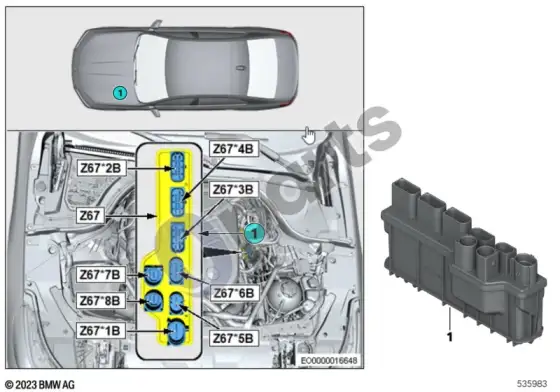 BMW 5 G60 G61 integruotas maitinimo modulis Z67 – schema