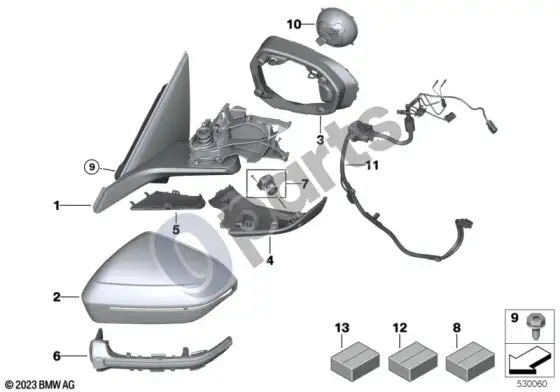 BMW 5 G60 G61 išorinis veidrodis – schema