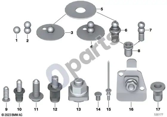 BMW 5 G60 G61 kėbulo papildomos dalys, priedai – schema