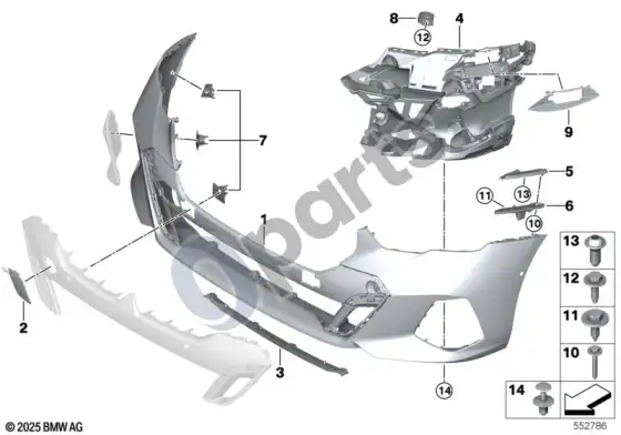 BMW 5 G60 G61 m apdailos plokštė, priekinė – schema