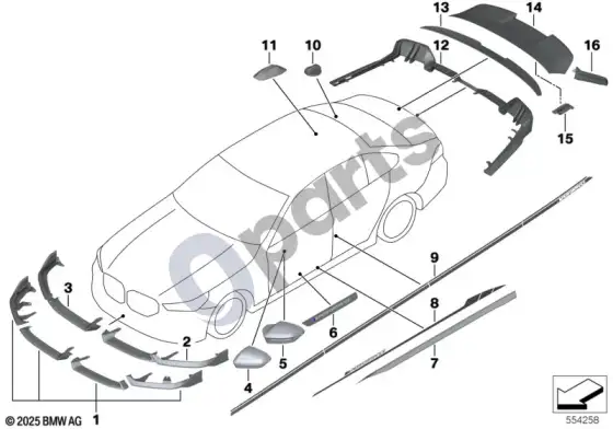 BMW 5 G60 G61 m performance priedai – schema