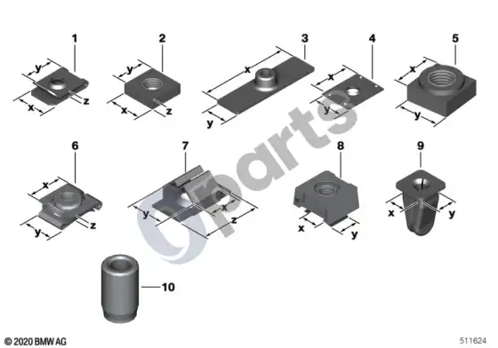 BMW 5 G60 G61 mechaniniai jungiamieji elementai – schema